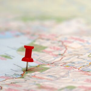 map with pin in place