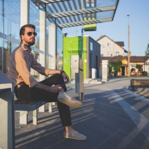 person waiting for train at station