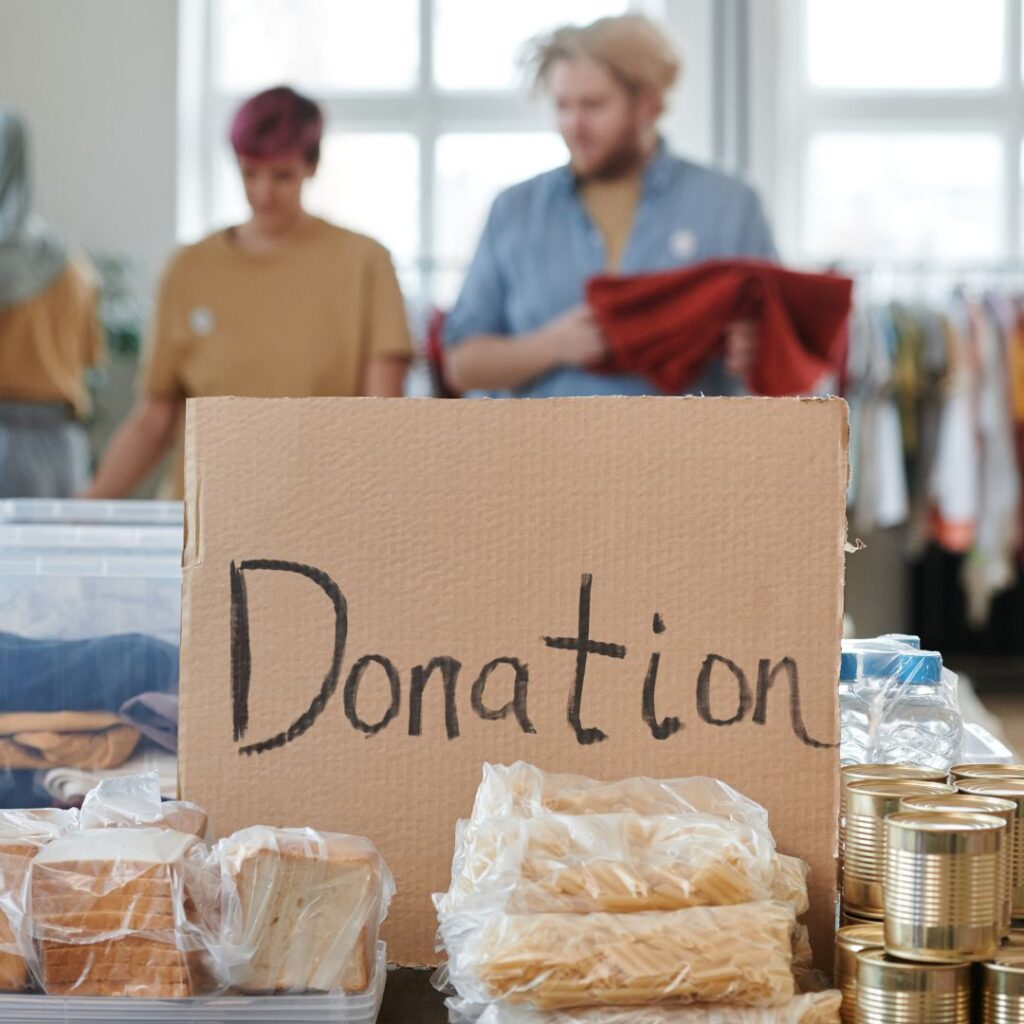 table with donation sign