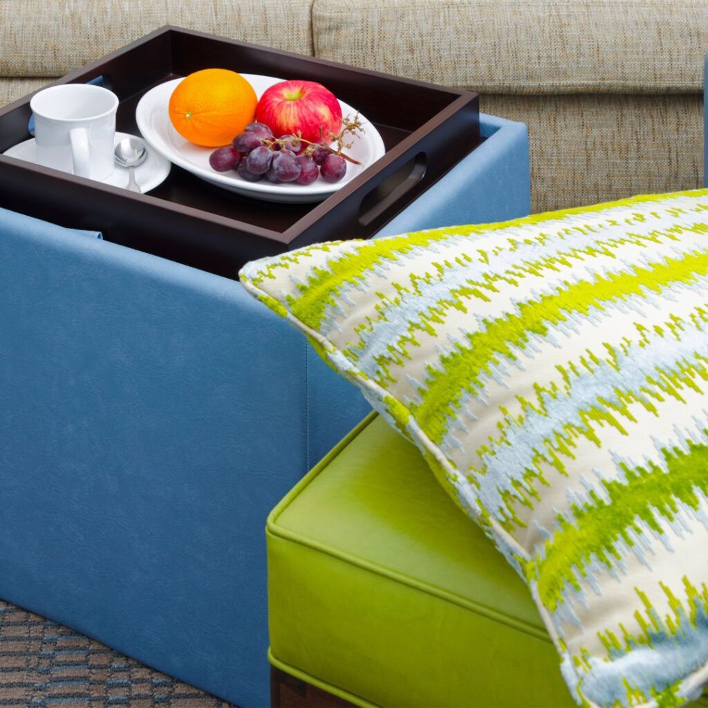 multifunctional ottoman with food on it