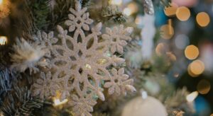 snowflake ornament on a Christmas tree