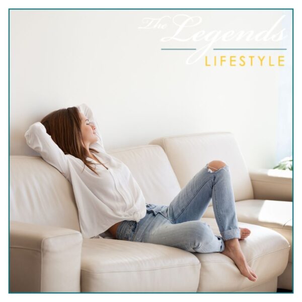 a woman relaxing on a couch