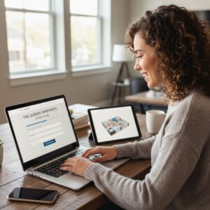 A woman executing her lease agreement online