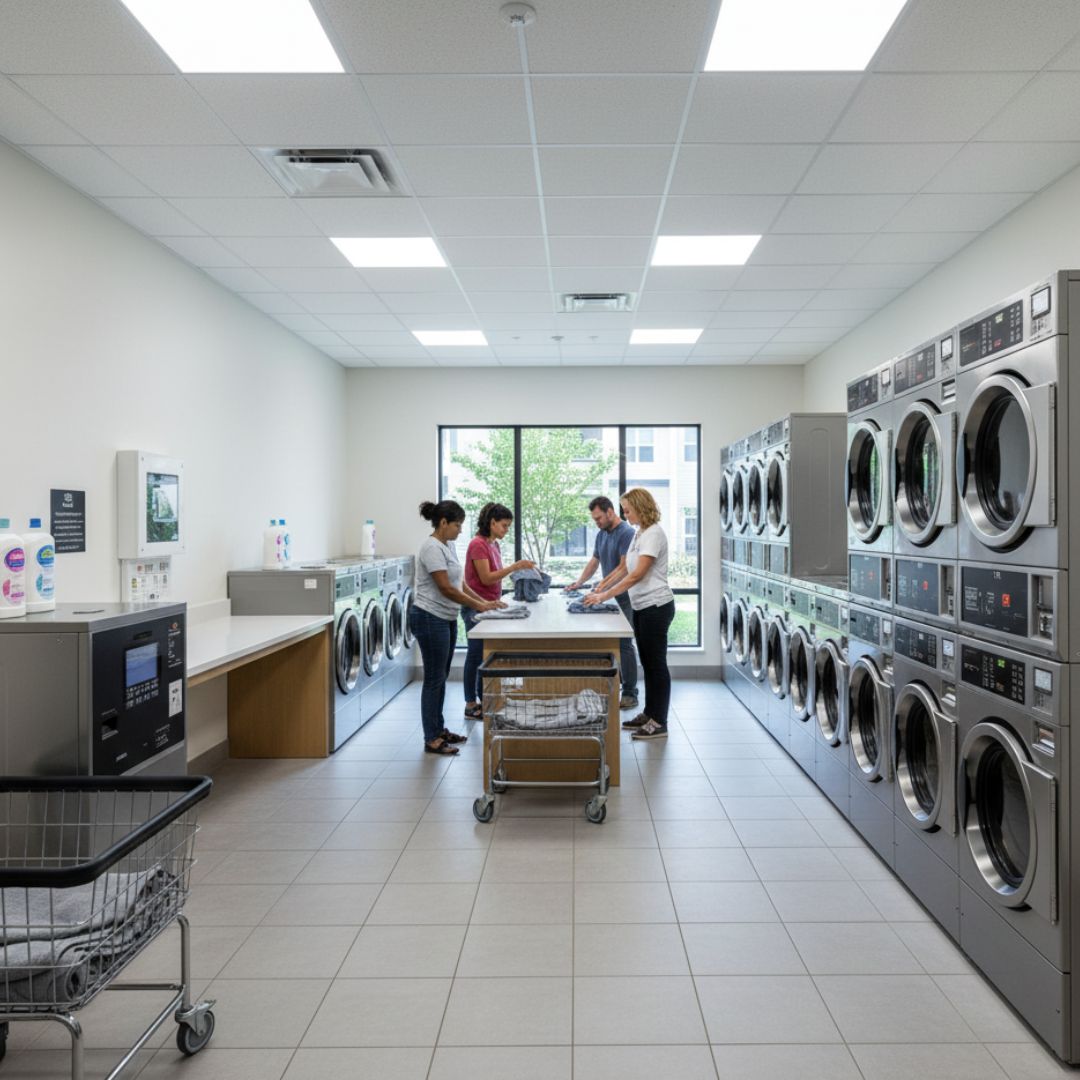 Apartment laundry room.