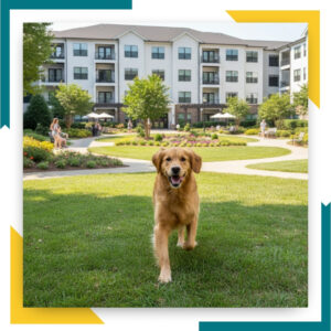 Golden retriever walking towards camera